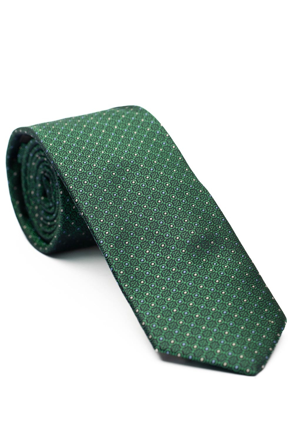 Cravata matase tesuta verde print geometric