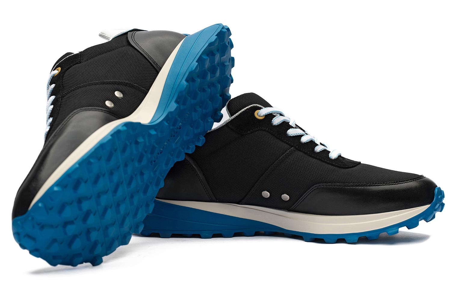 Sneakers negri piele naturala si textil