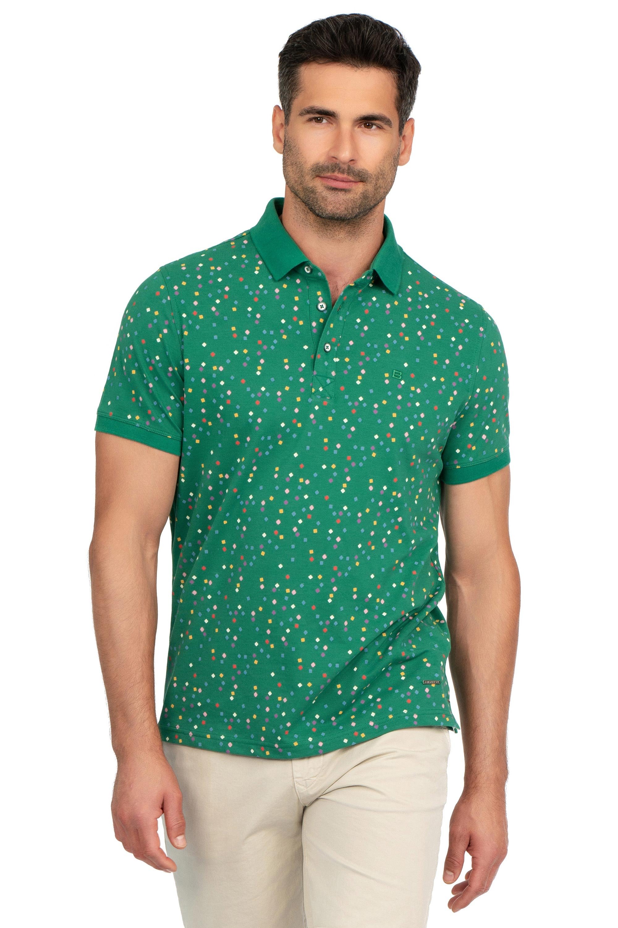 Tricou polo slim verde print geometric