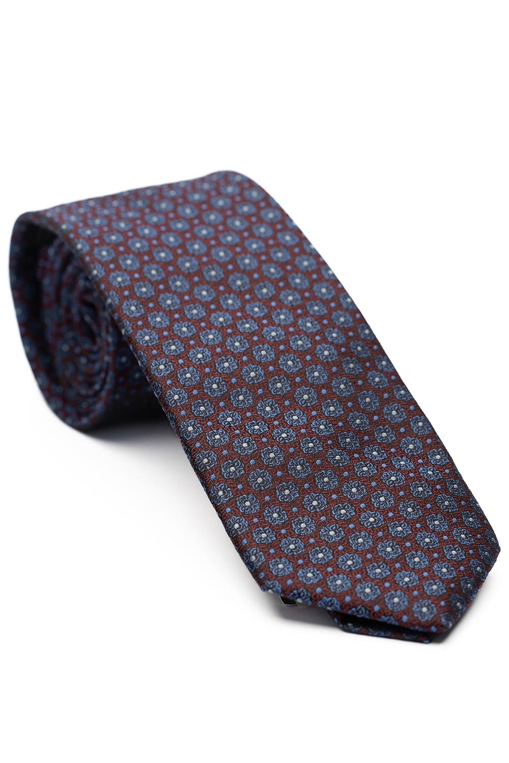 Cravata matase tesuta maro print floral