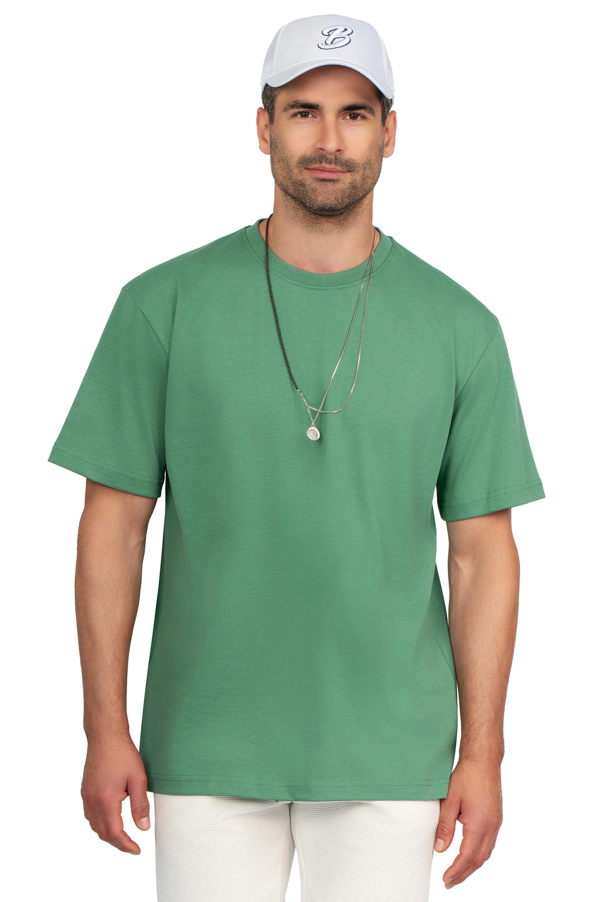 Tricou oversize verde guler rotund