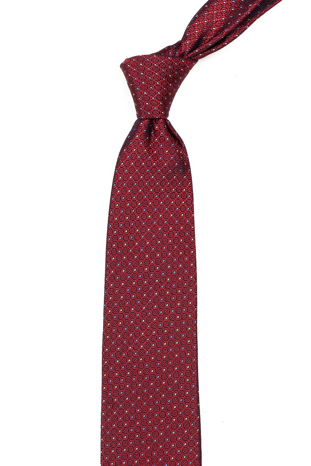 Cravata matase tesuta rosie print geometric