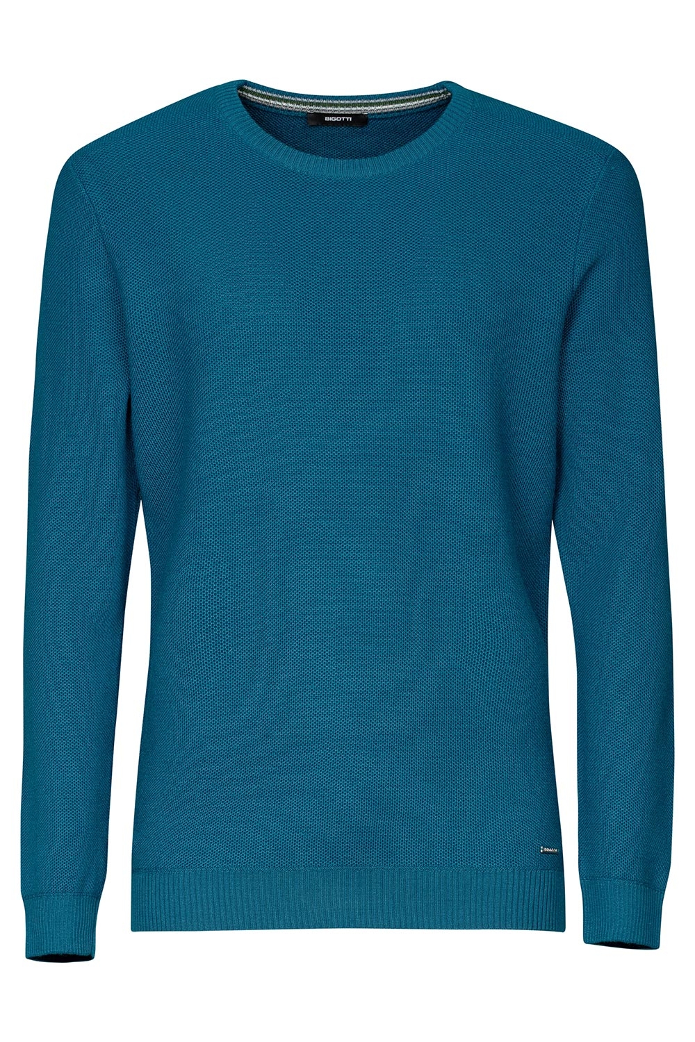 Pulover slim albastru guler rotund