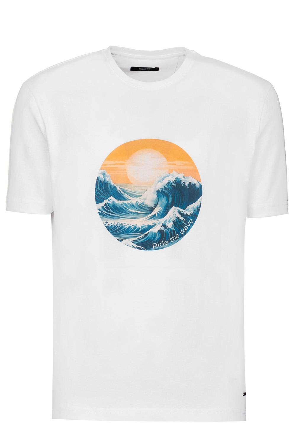 Tricou slim alb print guler rotund