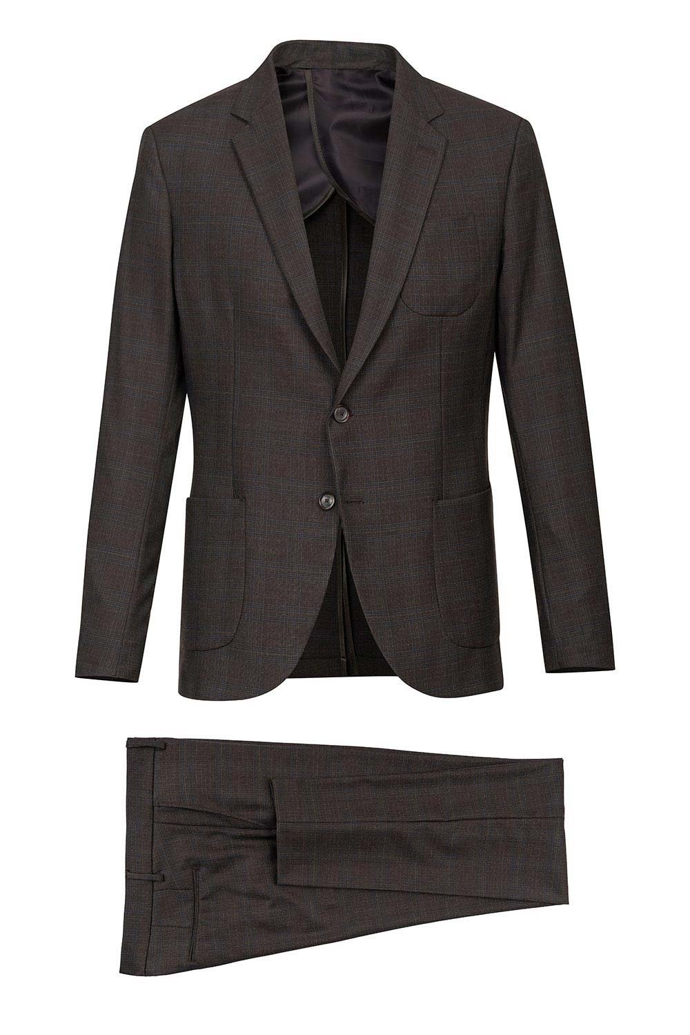 Costum slim maro in carouri