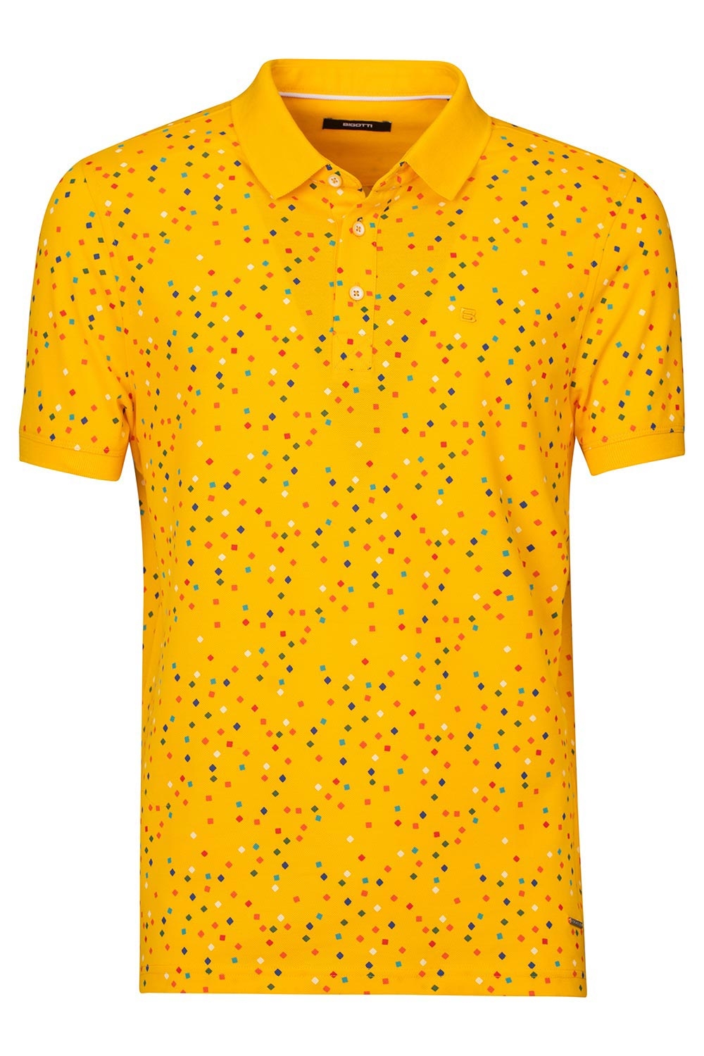 Tricou polo slim galben print geometric