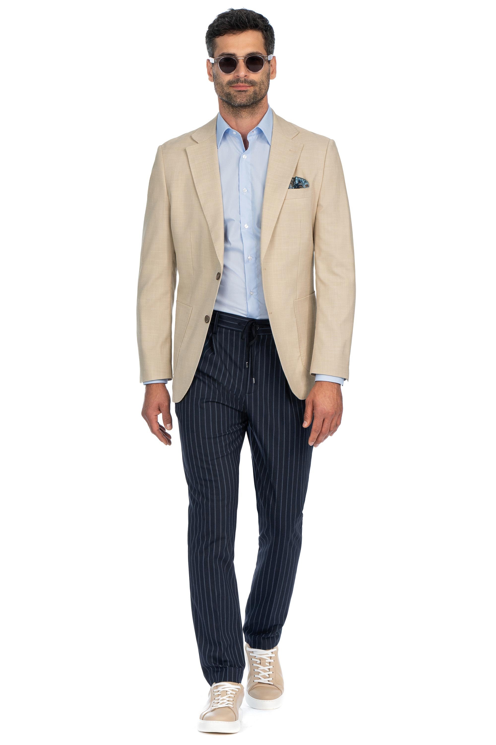 Pantaloni slim bleumarin cu dungi