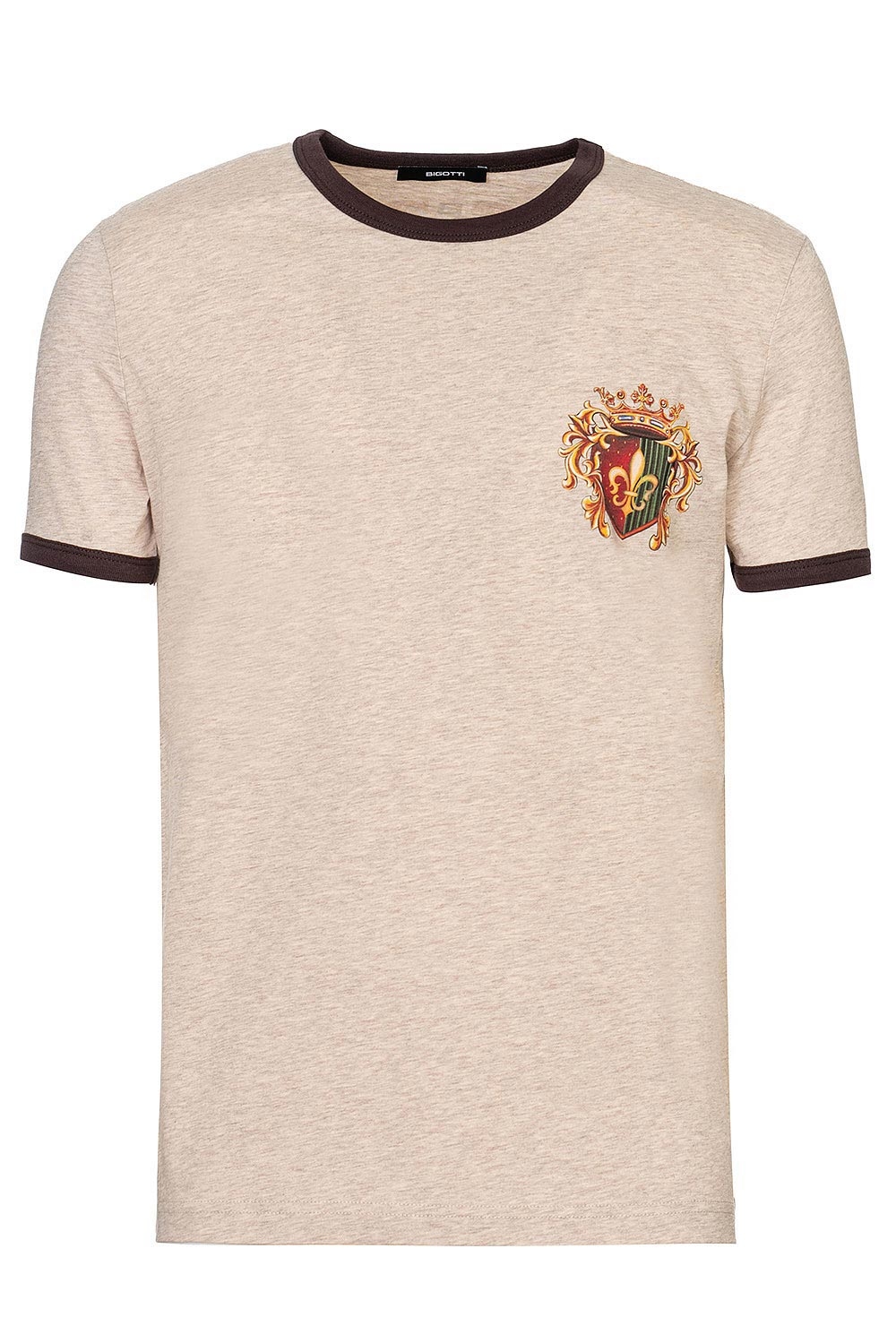 Tricou slim bej guler rotund