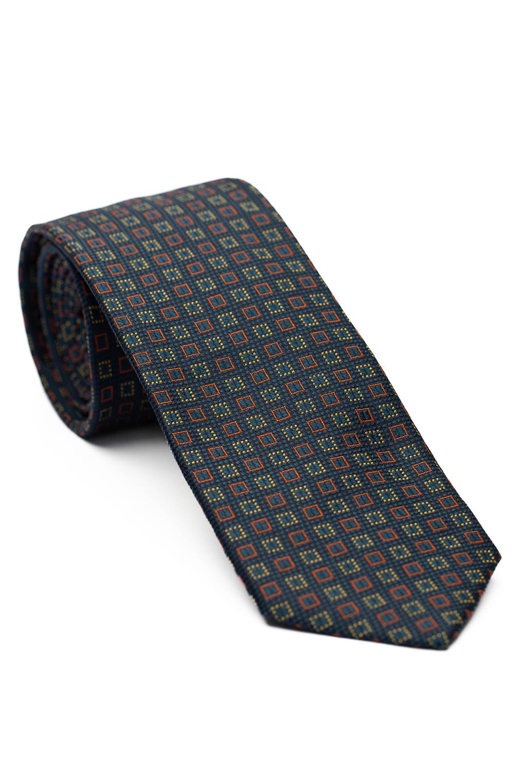 Cravata matase tesuta albastra print geometric