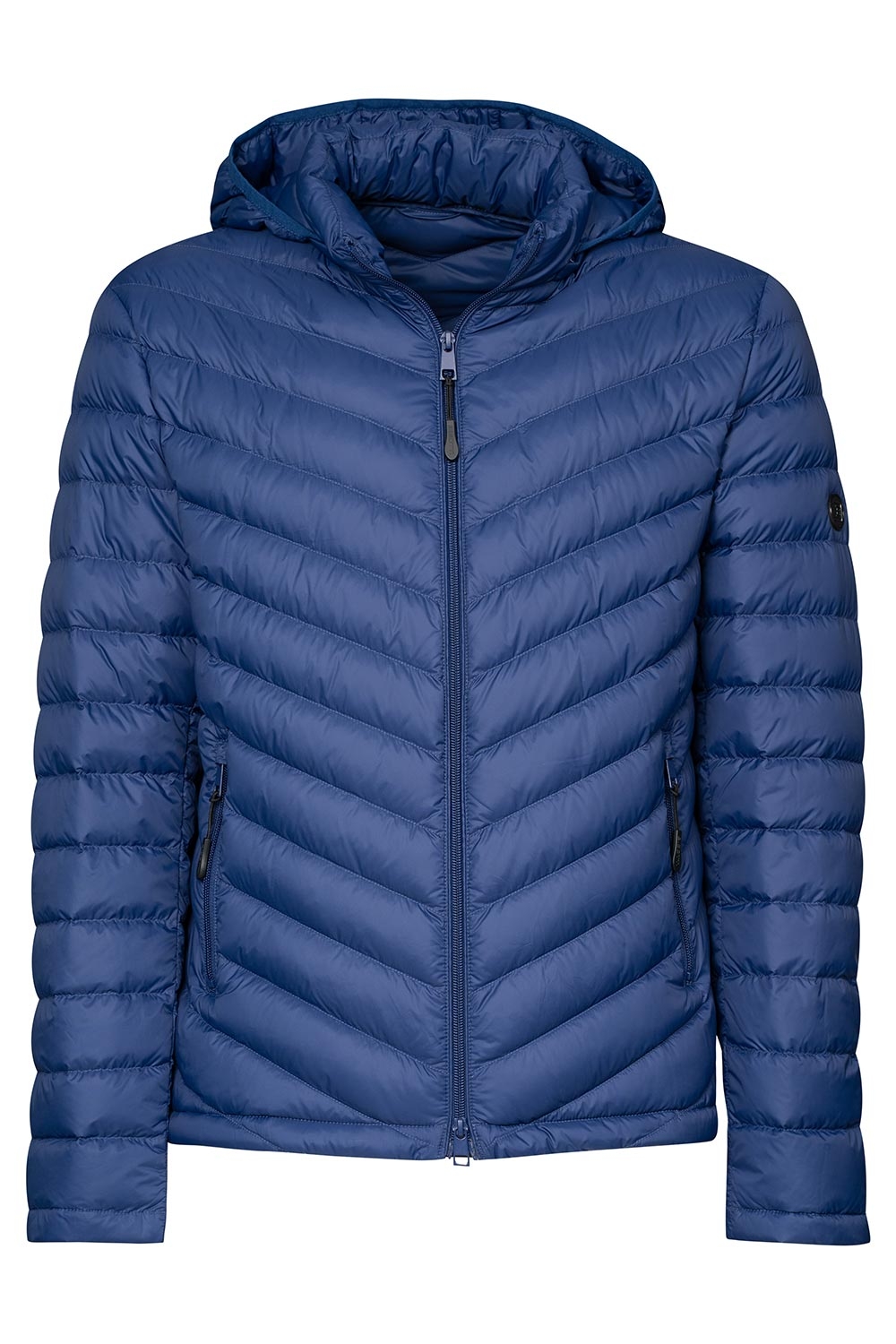 Geaca slim albastra uni cu puf