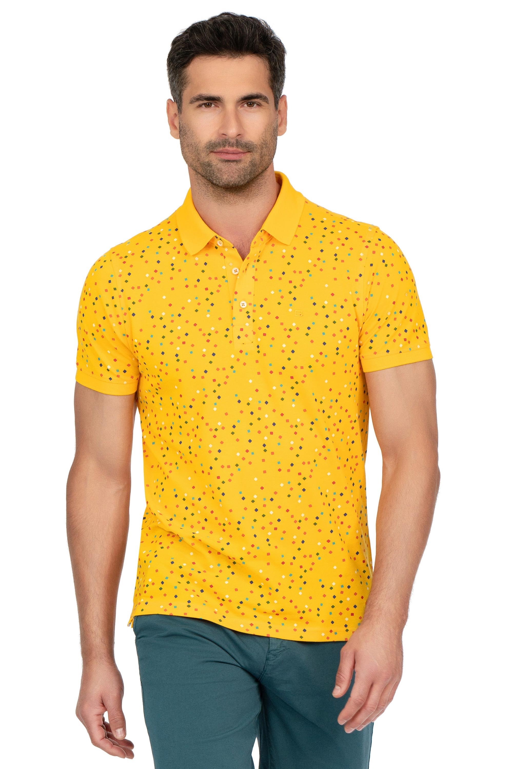 Tricou polo slim galben print geometric