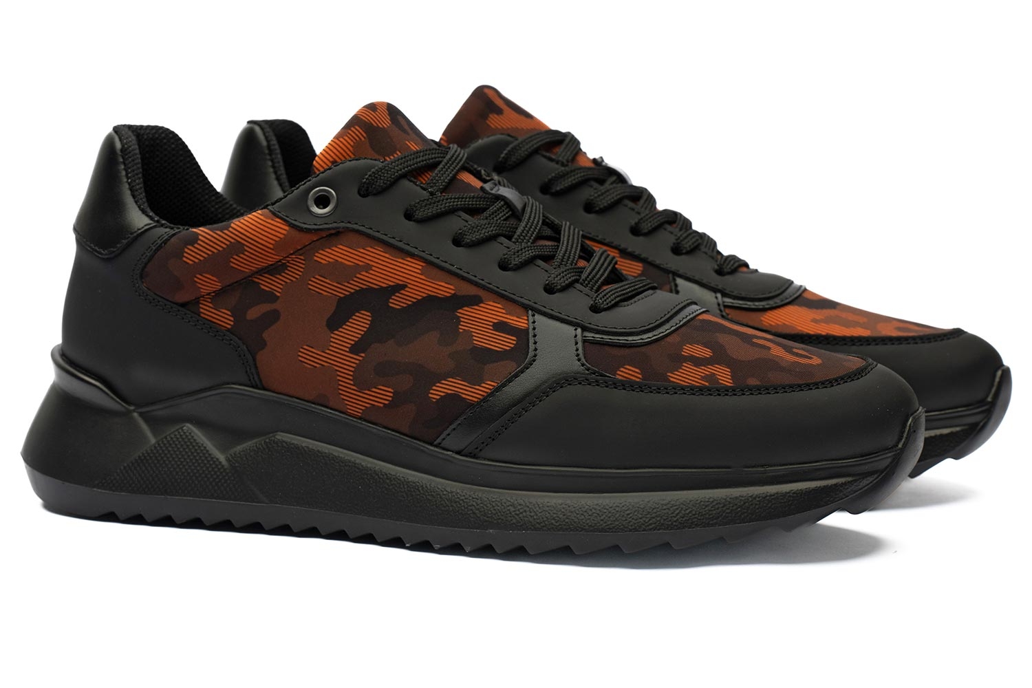 Sneakers negri caramizi piele naturala si neopren