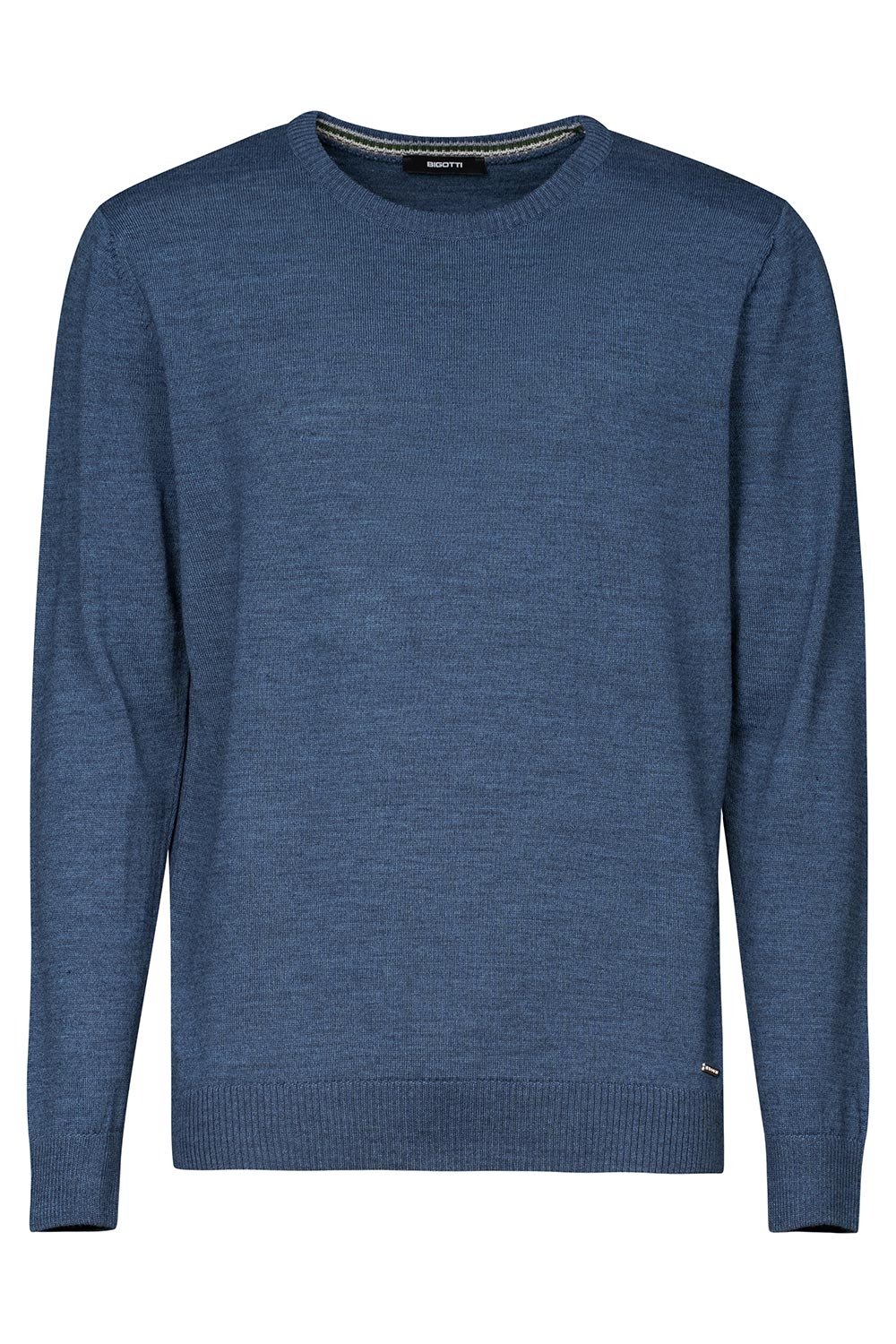Pulover regular albastru guler rotund