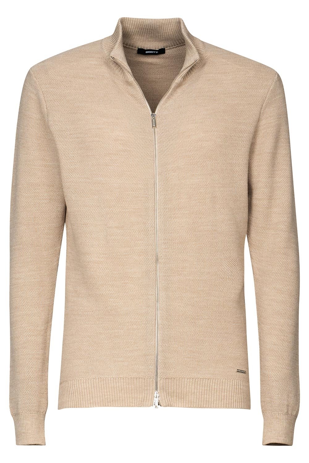 Pulover slim bej cu fermoar