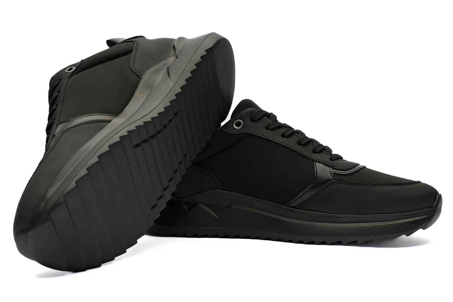 Sneakers negri piele naturala si textil