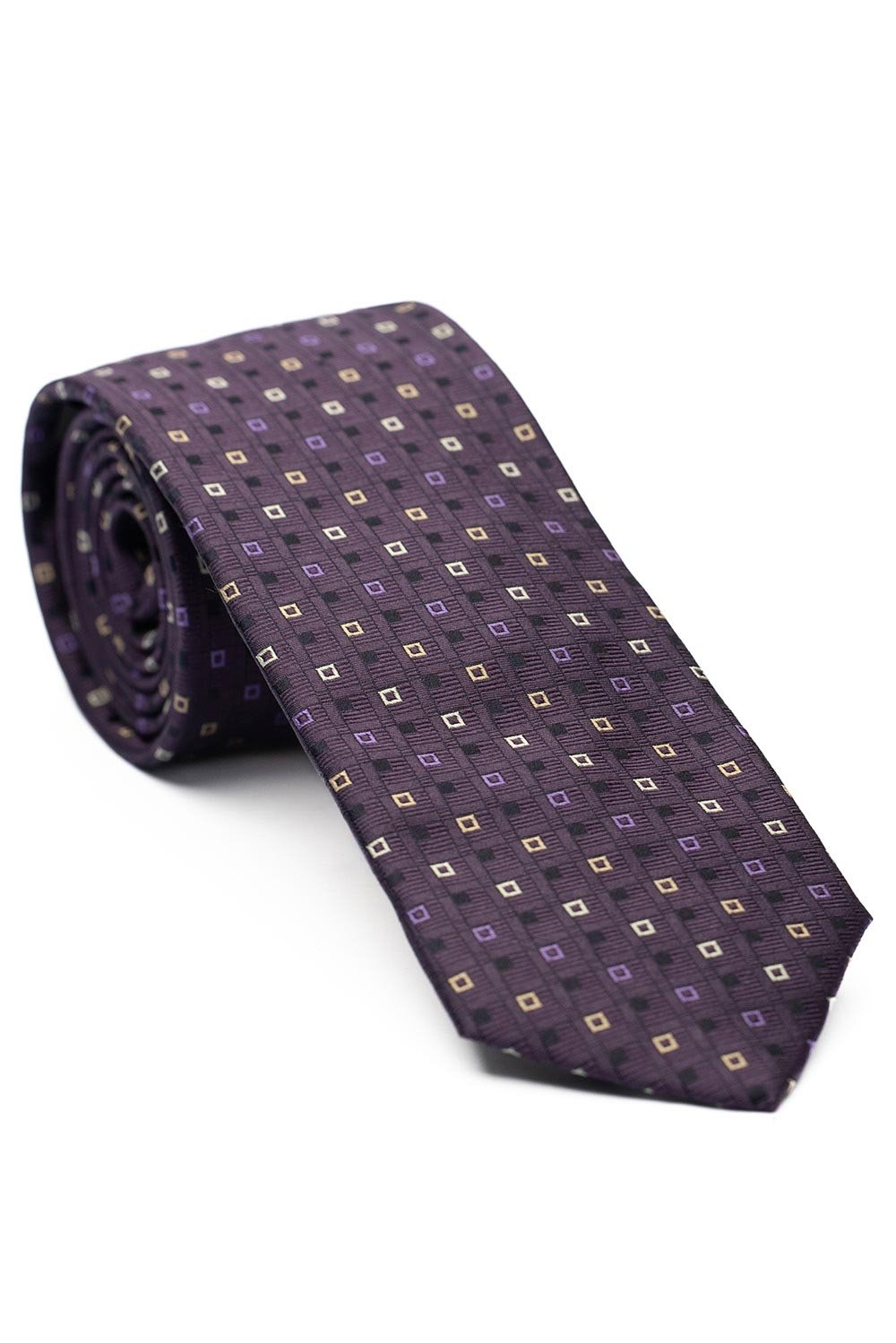 Cravata matase tesuta violet print geometric