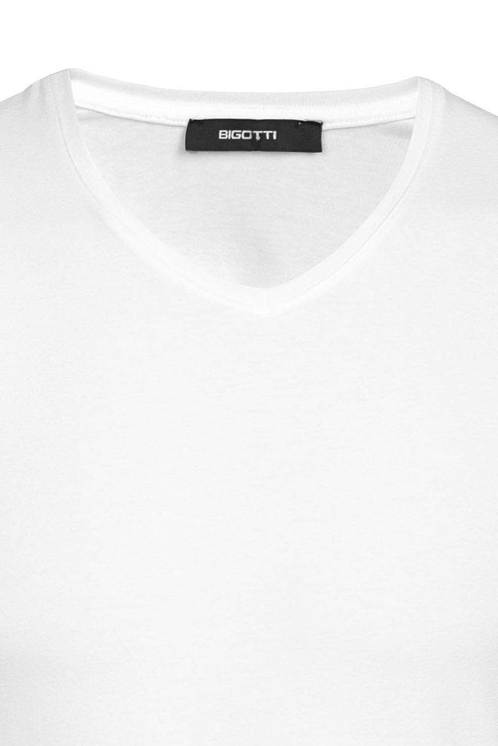 Tricou slim alb guler in v