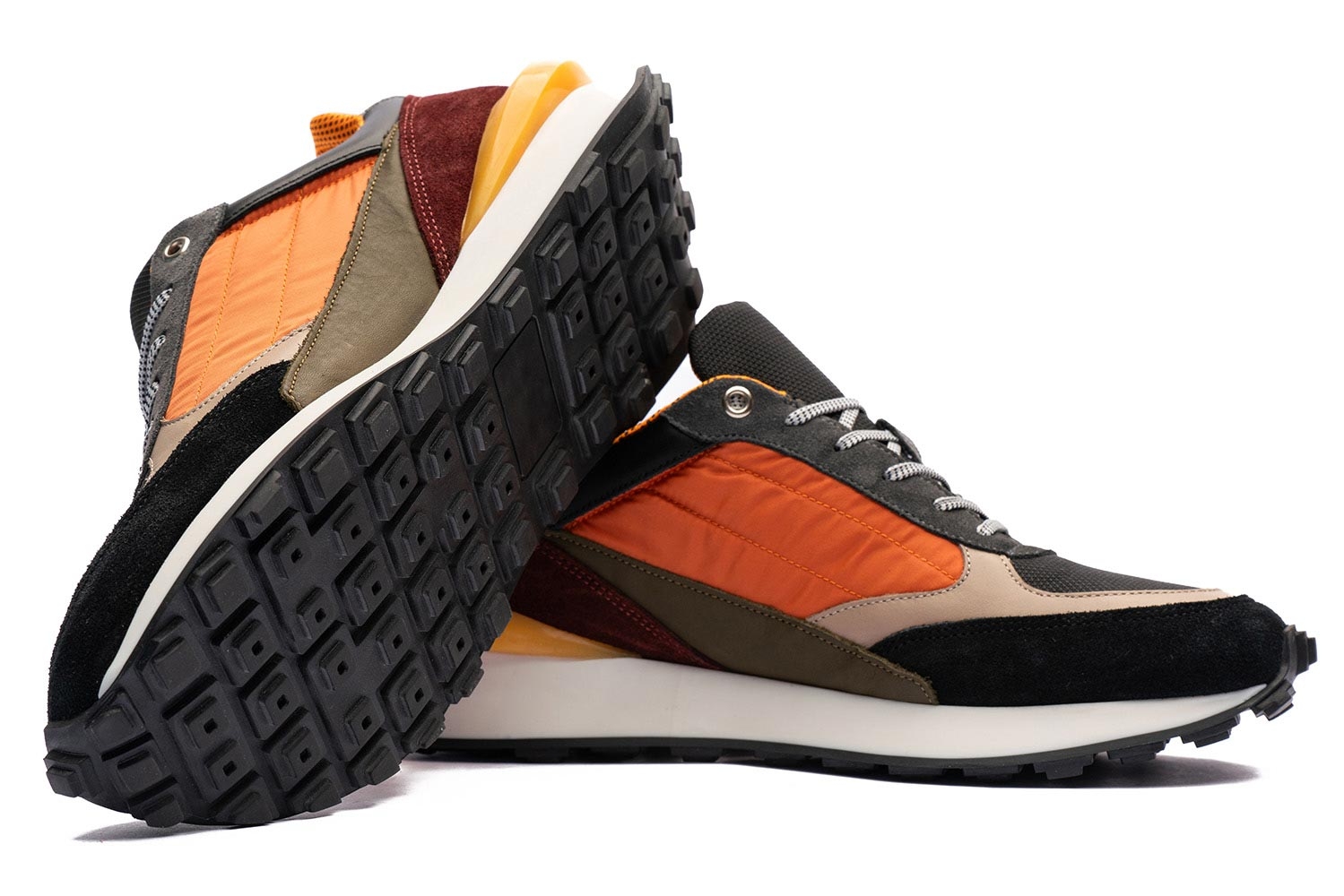 Sneakers multicolori piele mata, piele intoarsa si textil