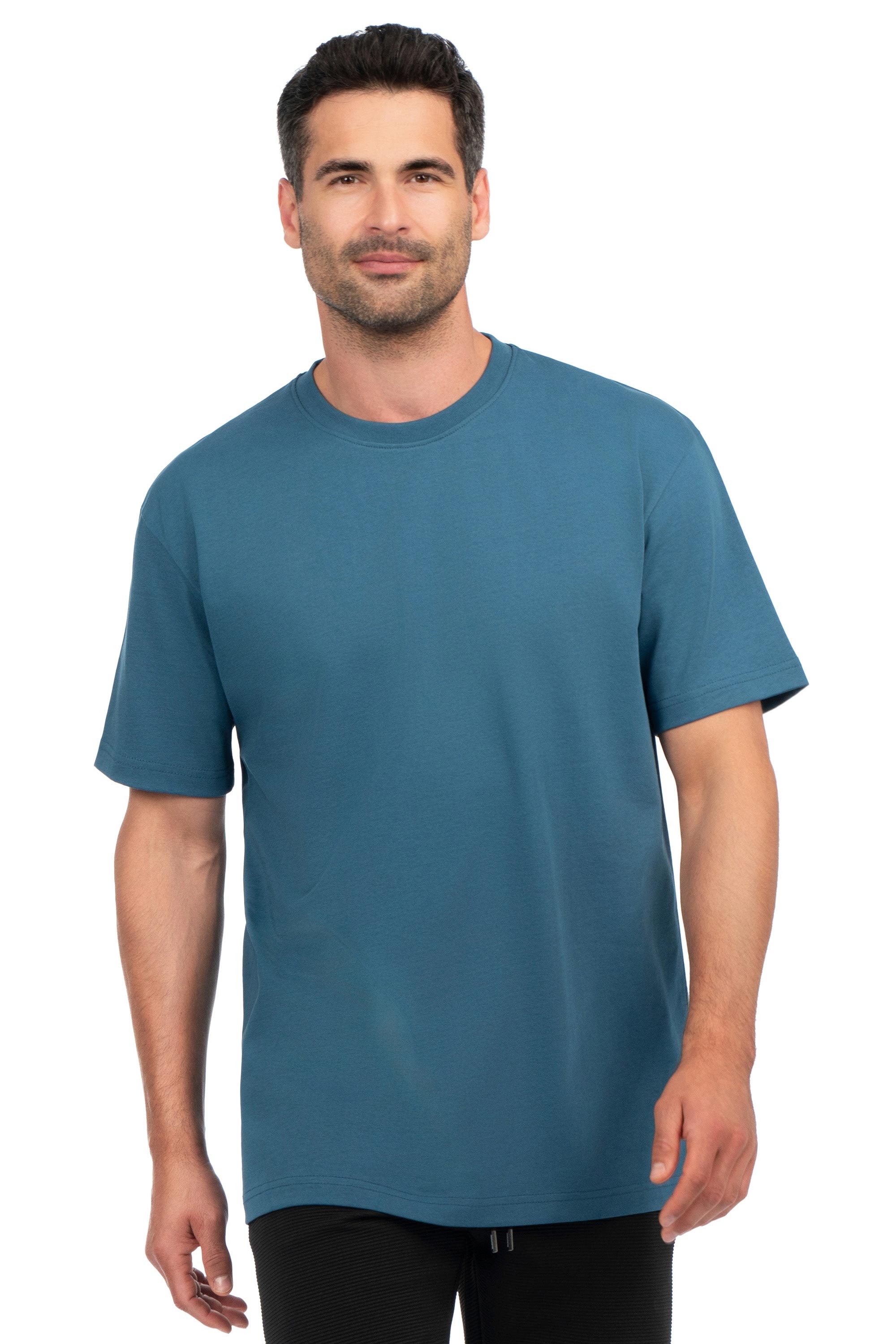 Tricou oversize albastru guler rotund