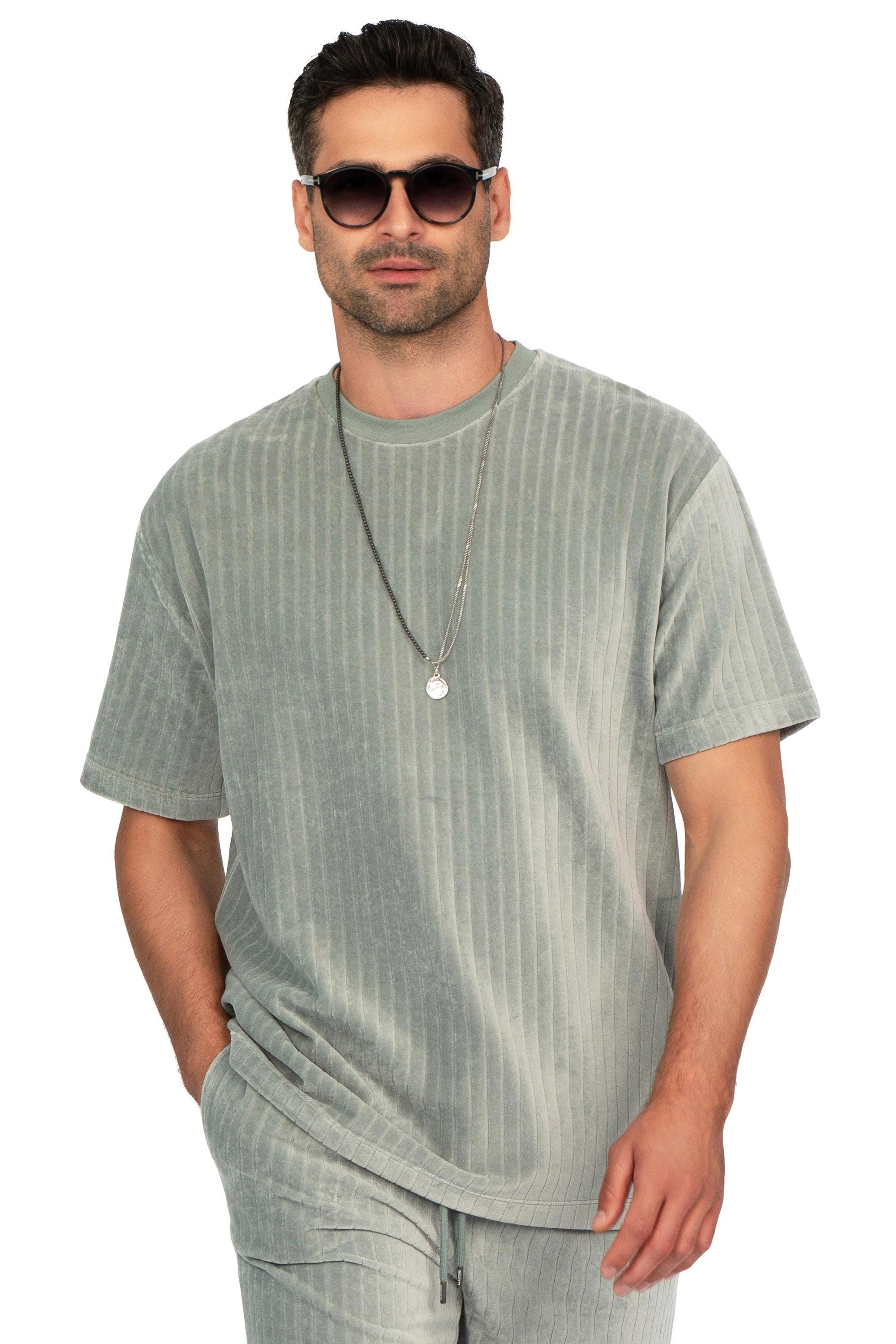 Tricou oversize gri guler rotund