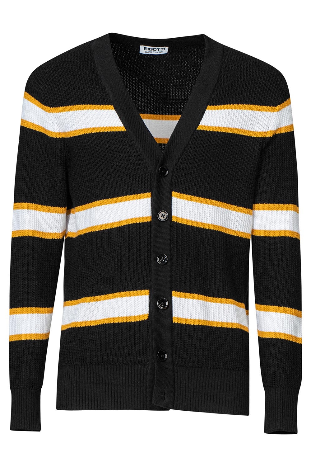 Cardigan regular negru cu dungi