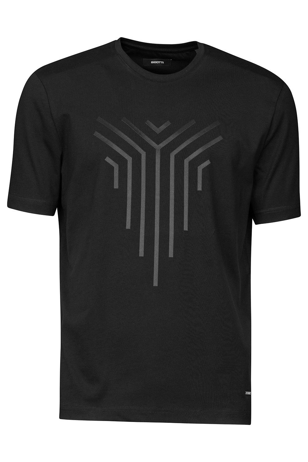 Tricou slim negru print guler rotund