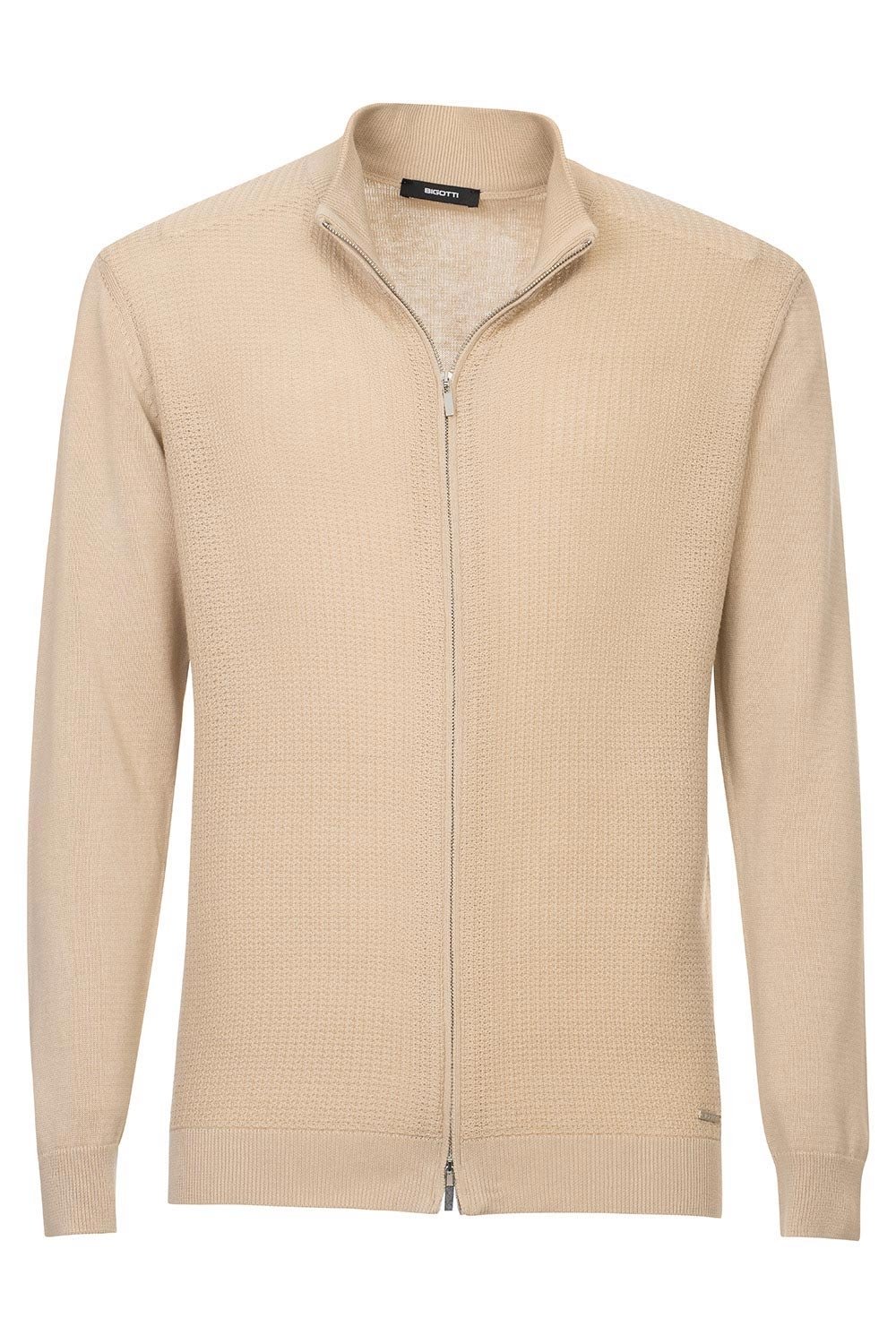 Pulover regular bej cu fermoar