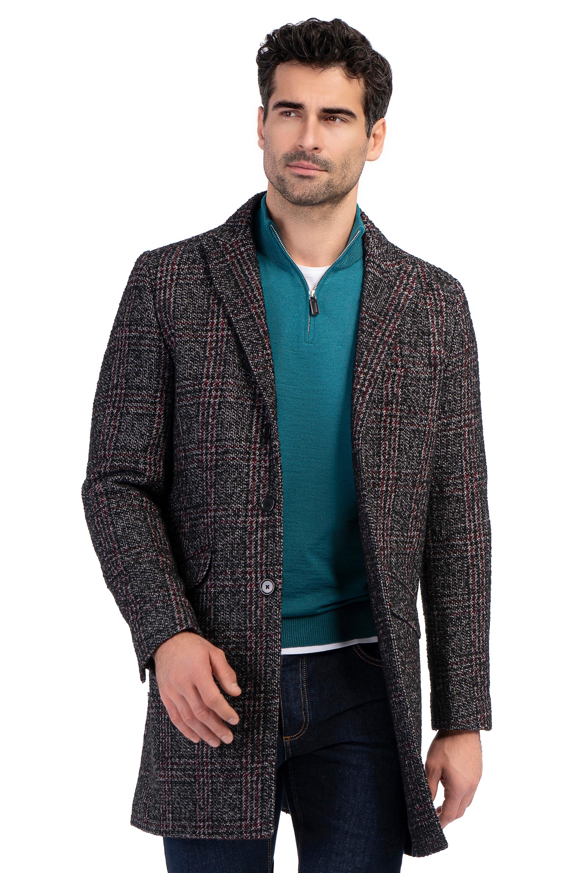 Palton negru in carouri