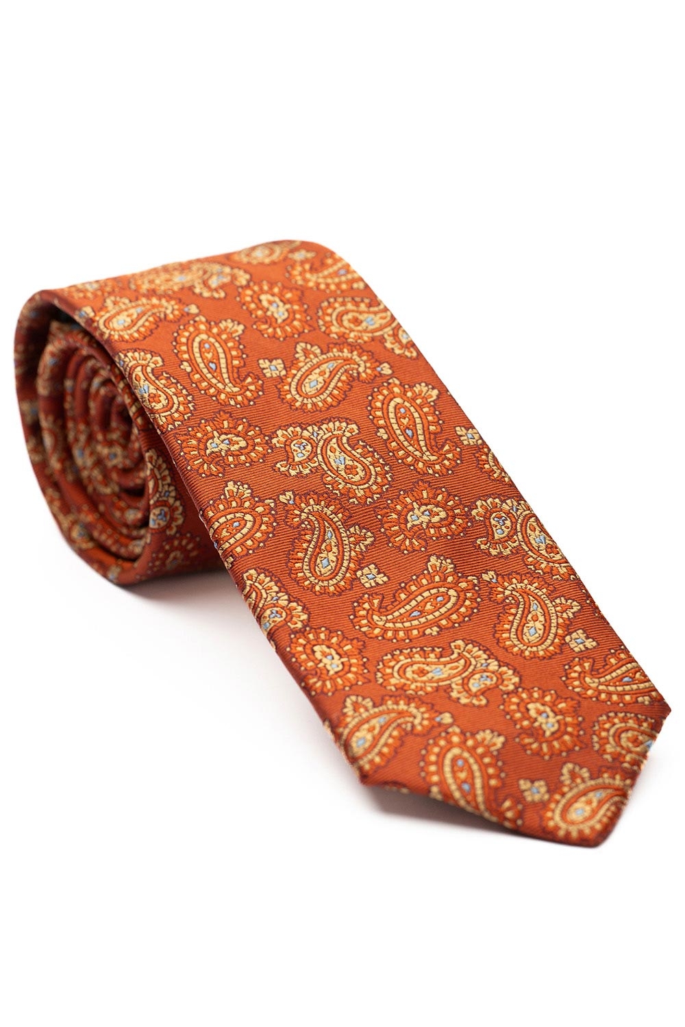 Cravata matase tesuta oranj print floral