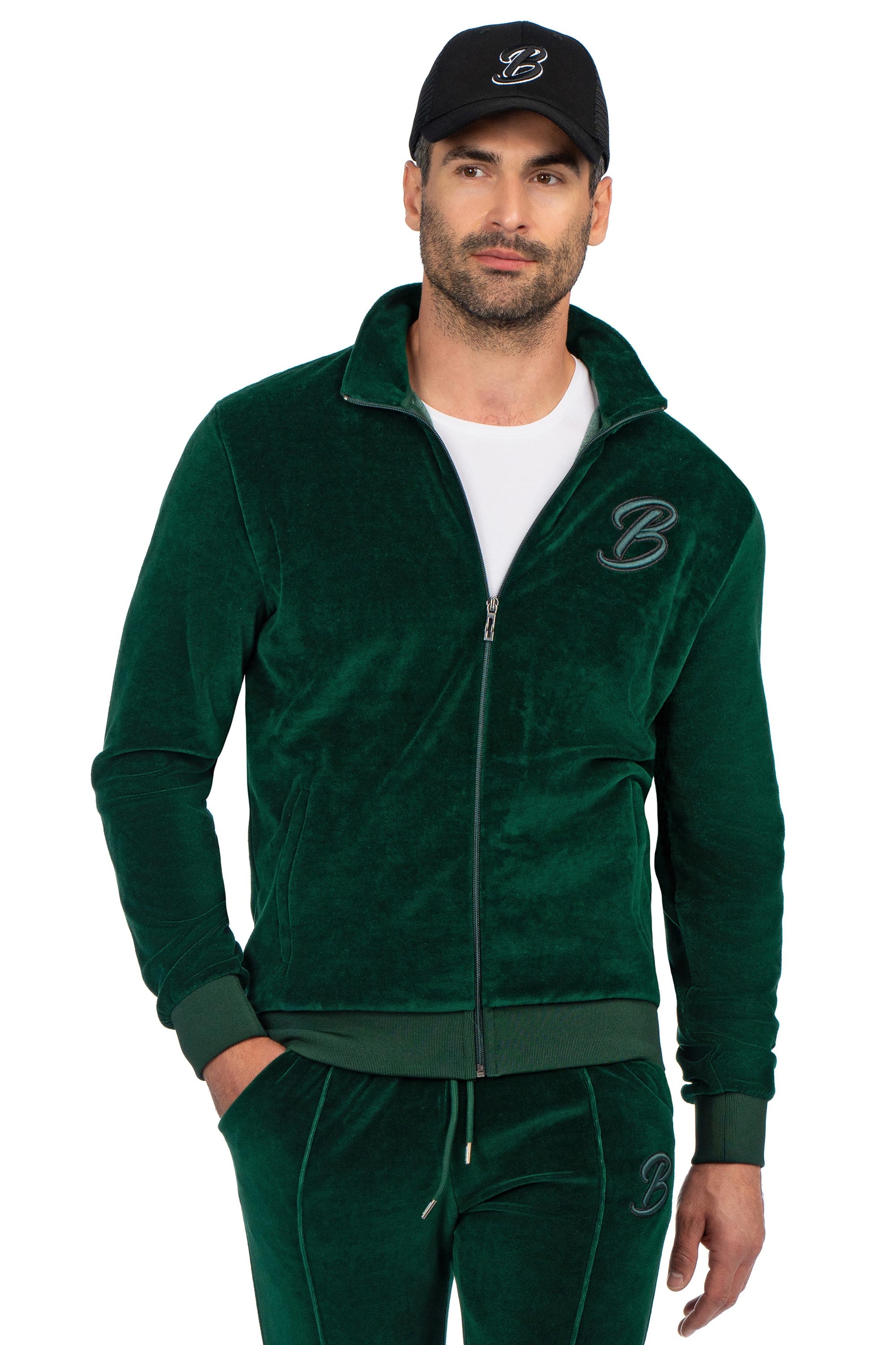 Hanorac slim verde cu fermoar