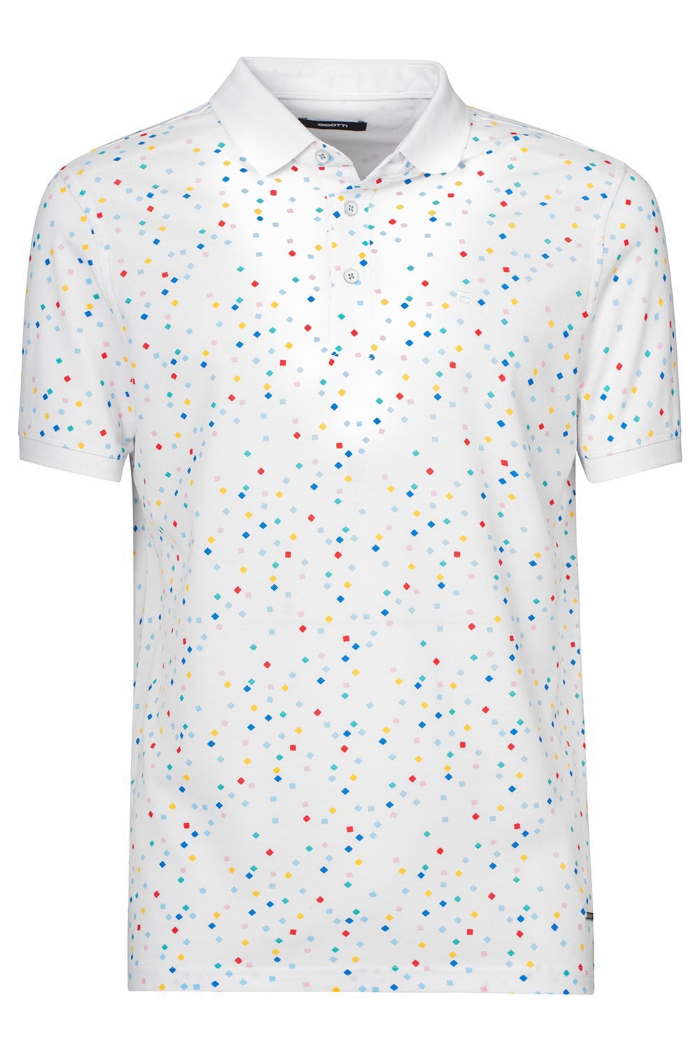 Tricou polo slim alb print geometric