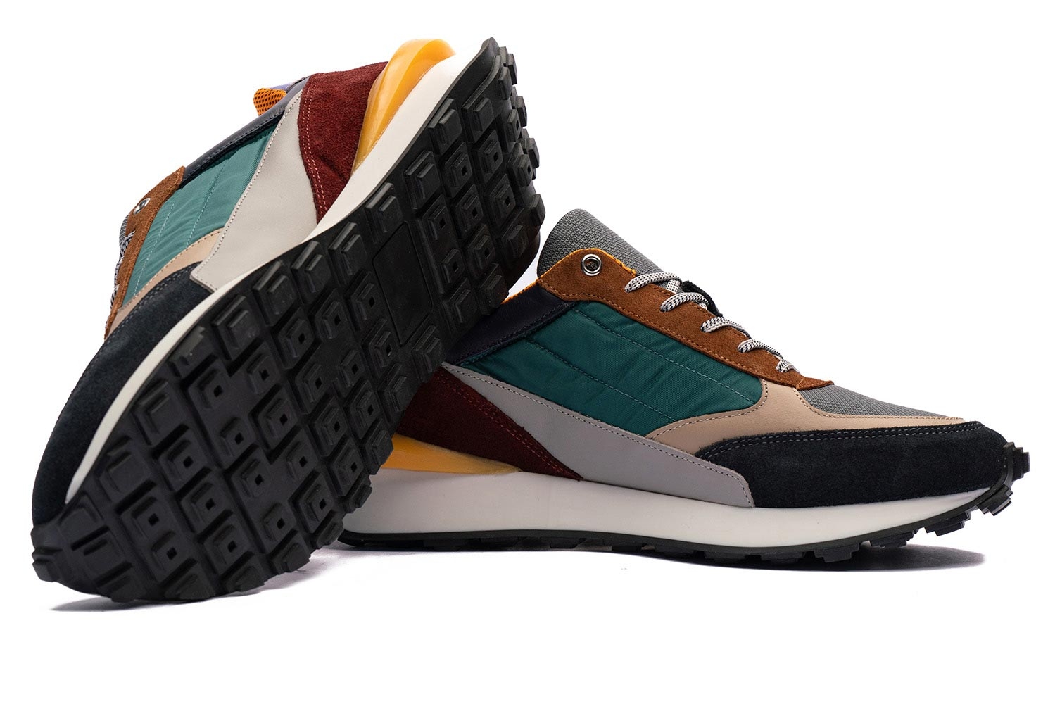 Sneakers multicolori piele mata, piele intoarsa si textil