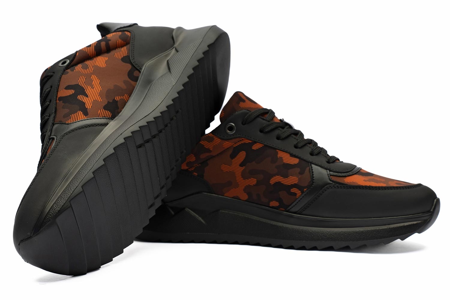 Sneakers negri caramizi piele naturala si neopren