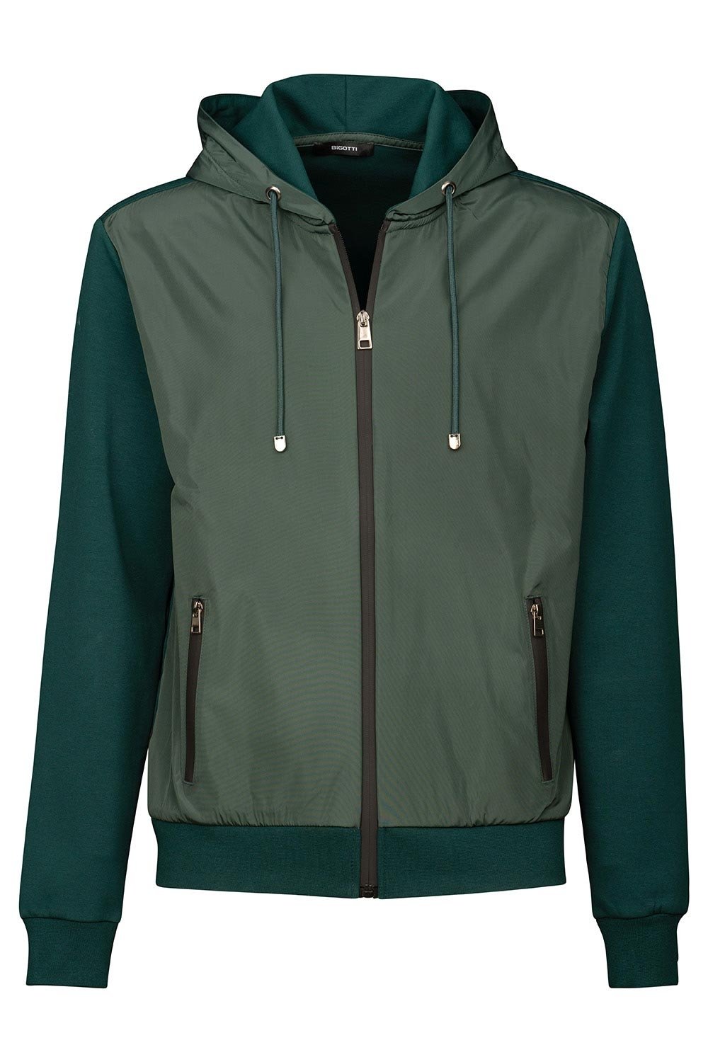 Hanorac slim verde cu fermoar