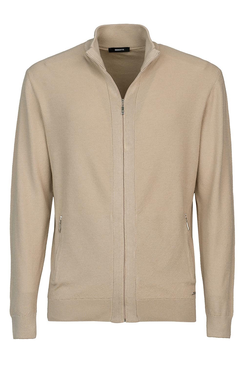 Pulover regular bej cu fermoar