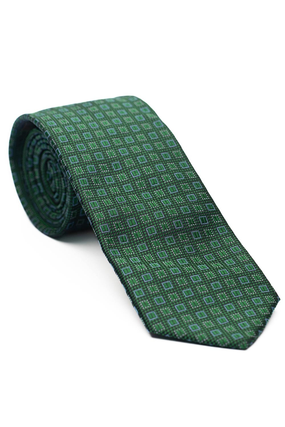 Cravata matase tesuta verde print geometric