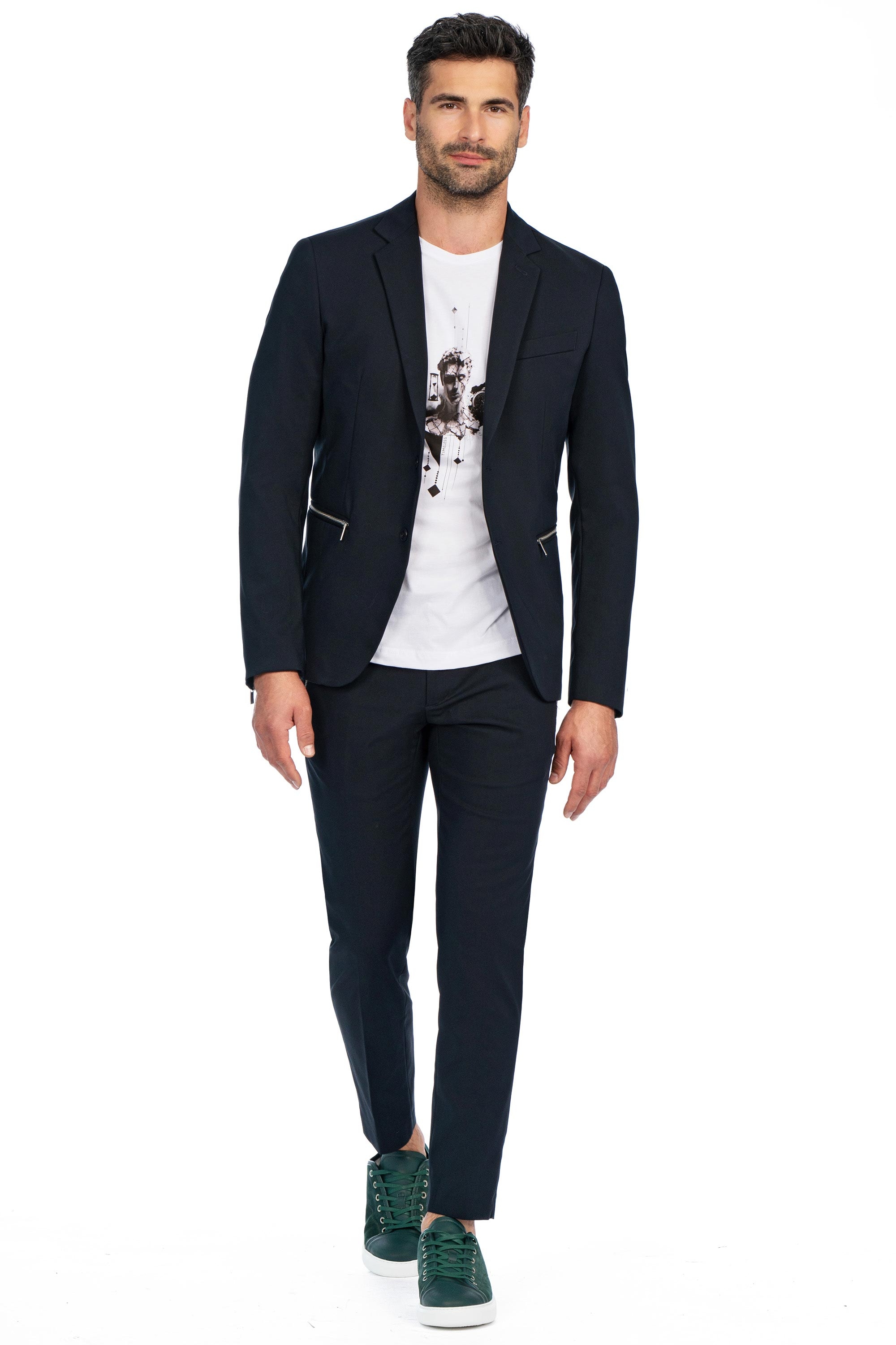 Pantaloni slim bleumarin uni