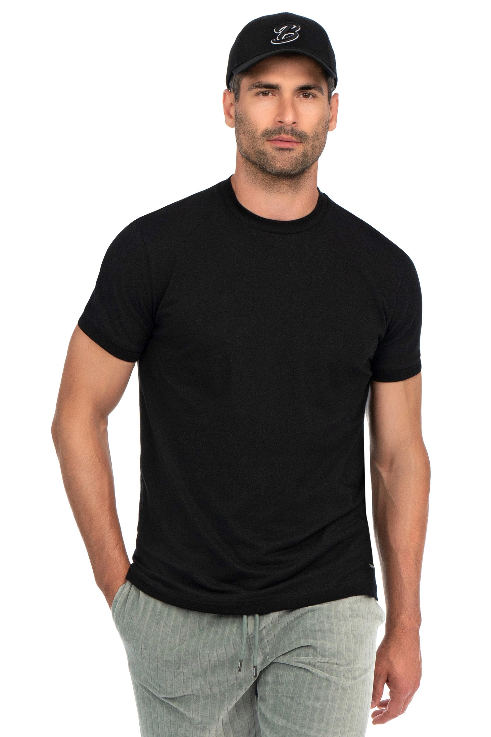Tricou slim negru guler rotund