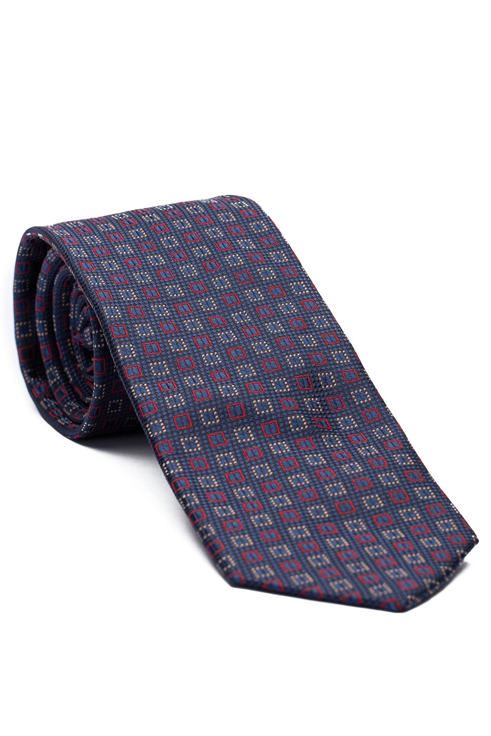 Cravata matase tesuta albastra print geometric