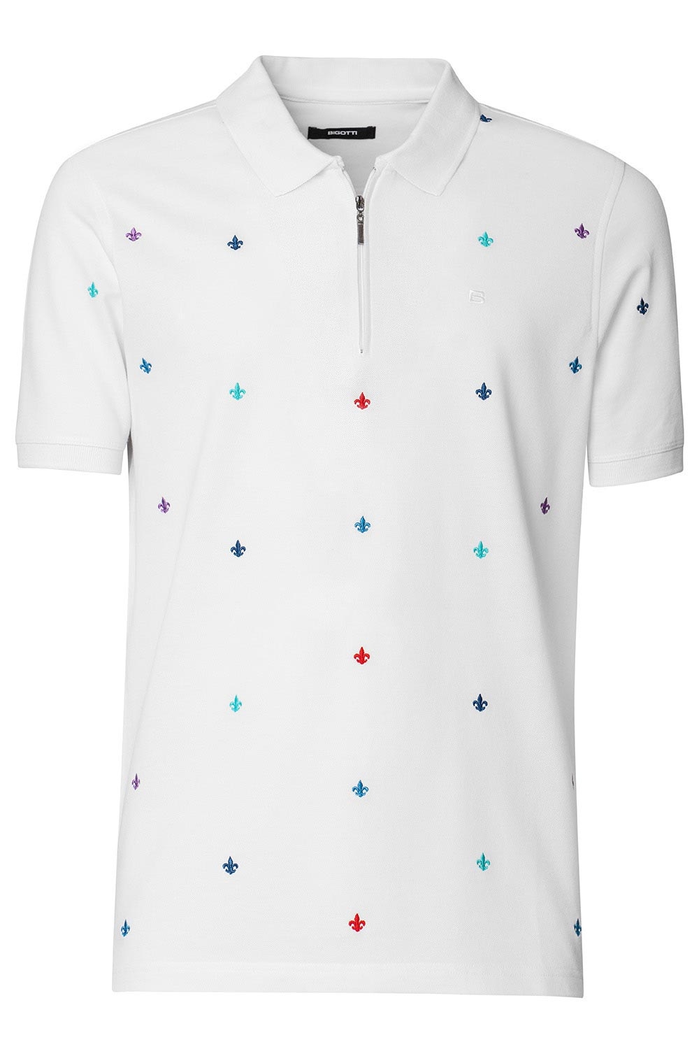 Tricou polo slim alb print geometric