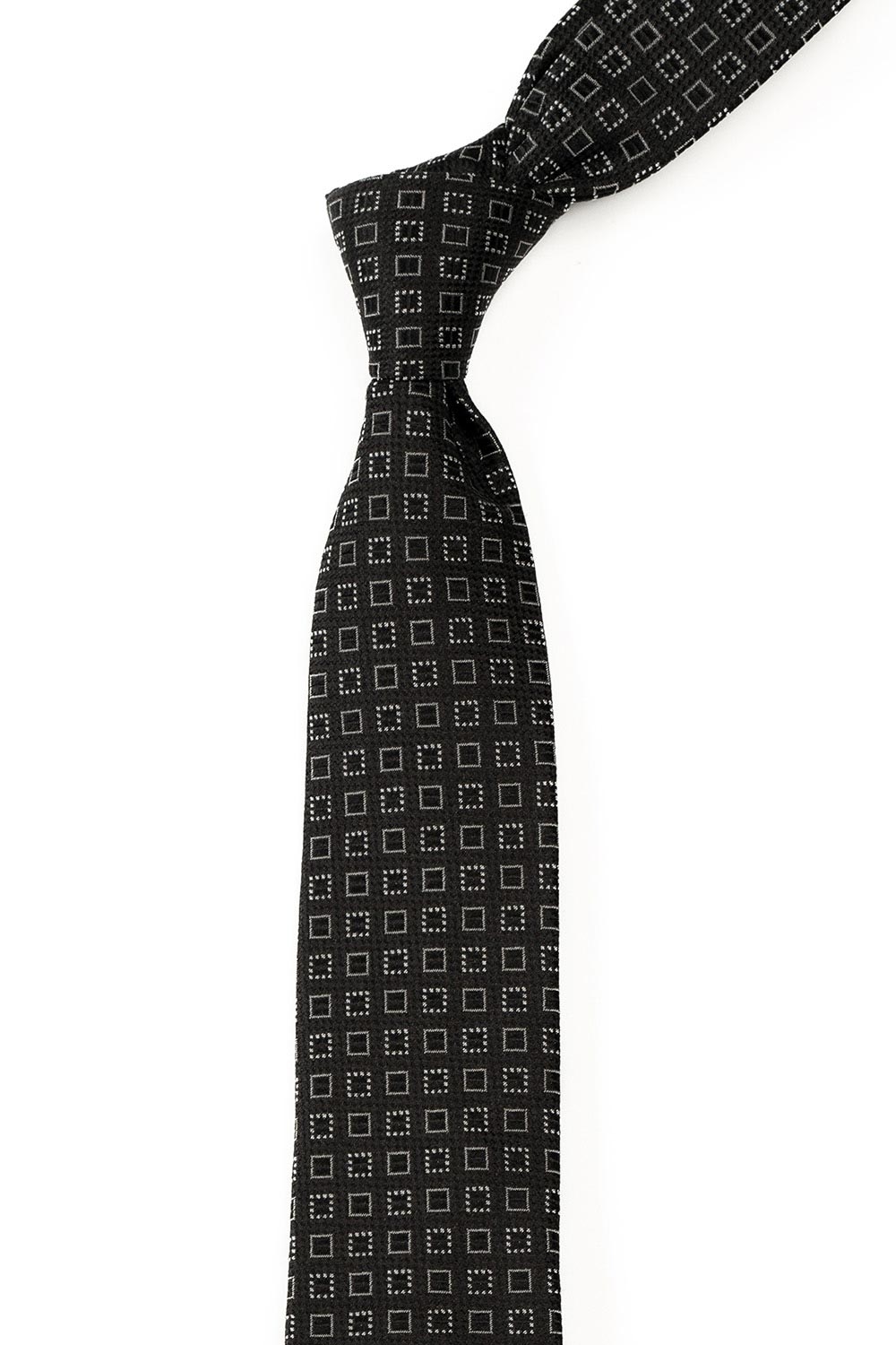 Cravata matase tesuta neagra print geometric