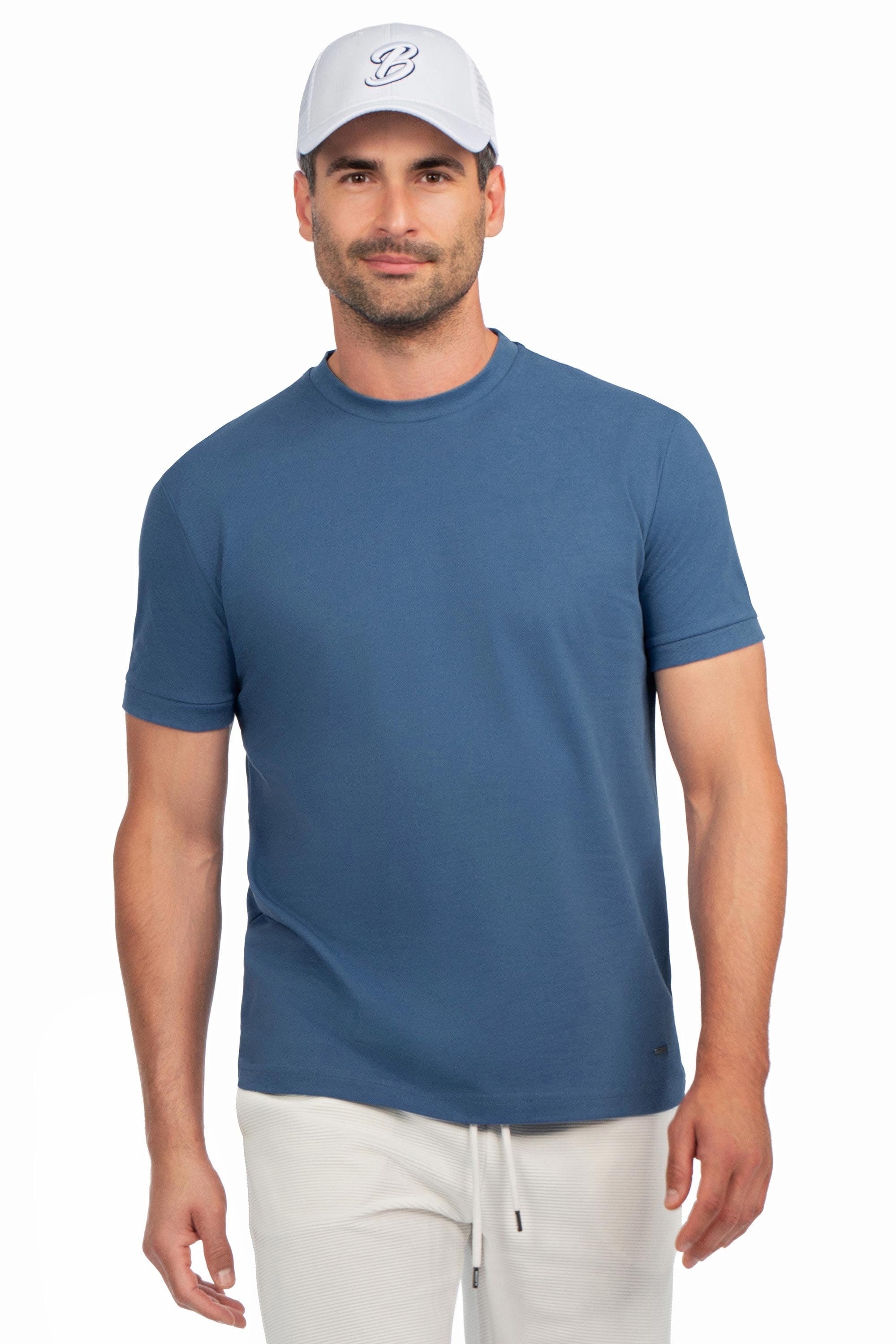 Tricou slim albastru guler rotund