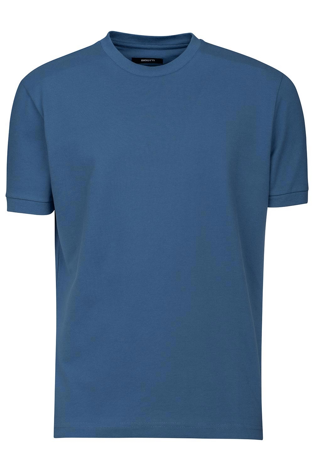 Tricou slim albastru guler rotund