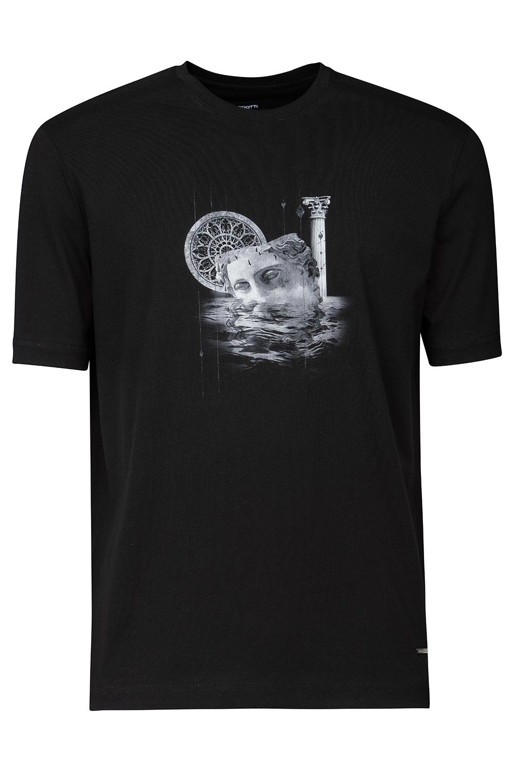 Tricou slim negru print guler rotund