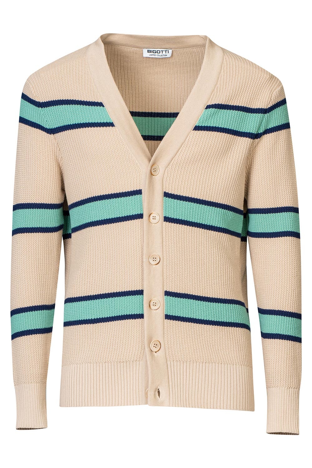 Cardigan regular bej cu dungi