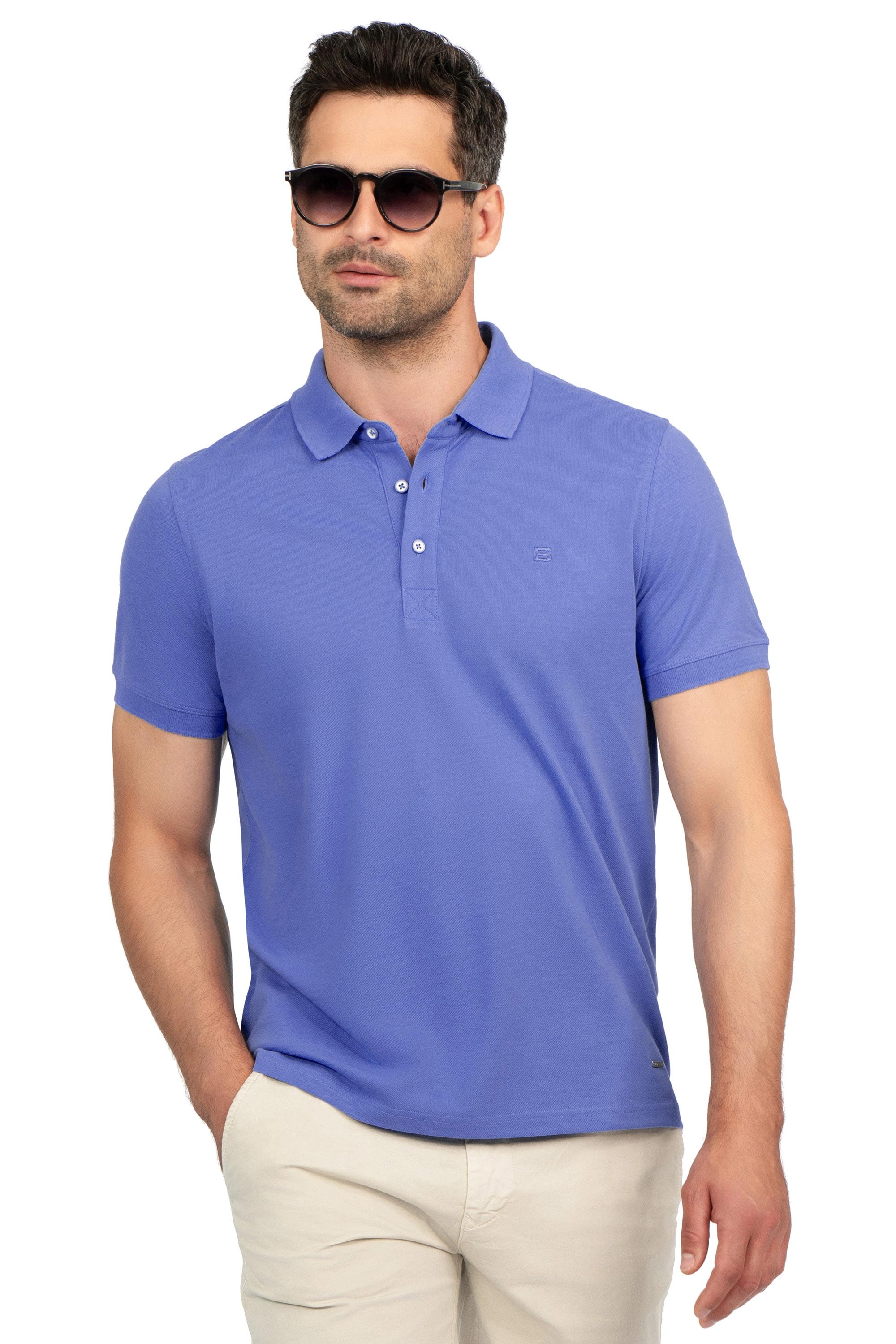 Tricou polo slim bleu uni
