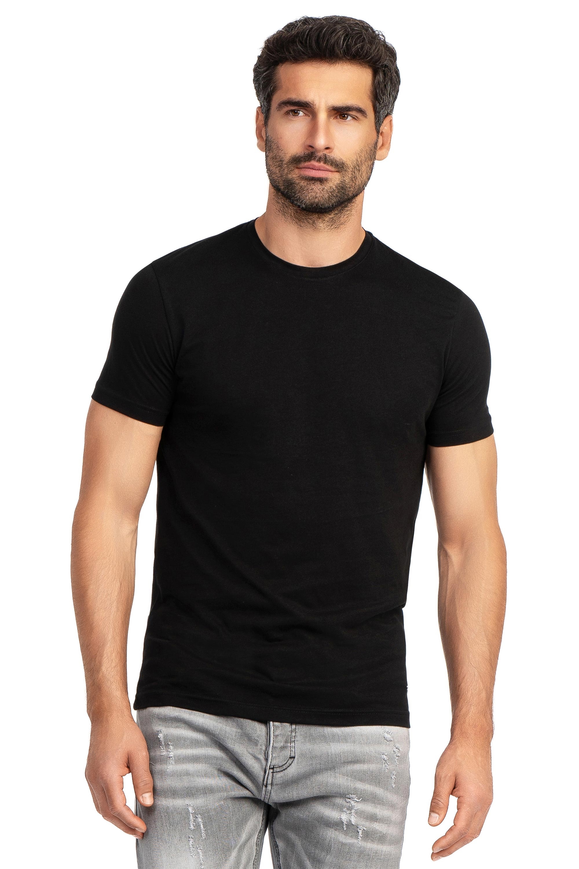 Tricou slim negru print guler rotund