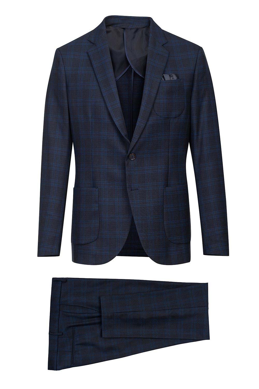 Costum slim bleumarin in carouri