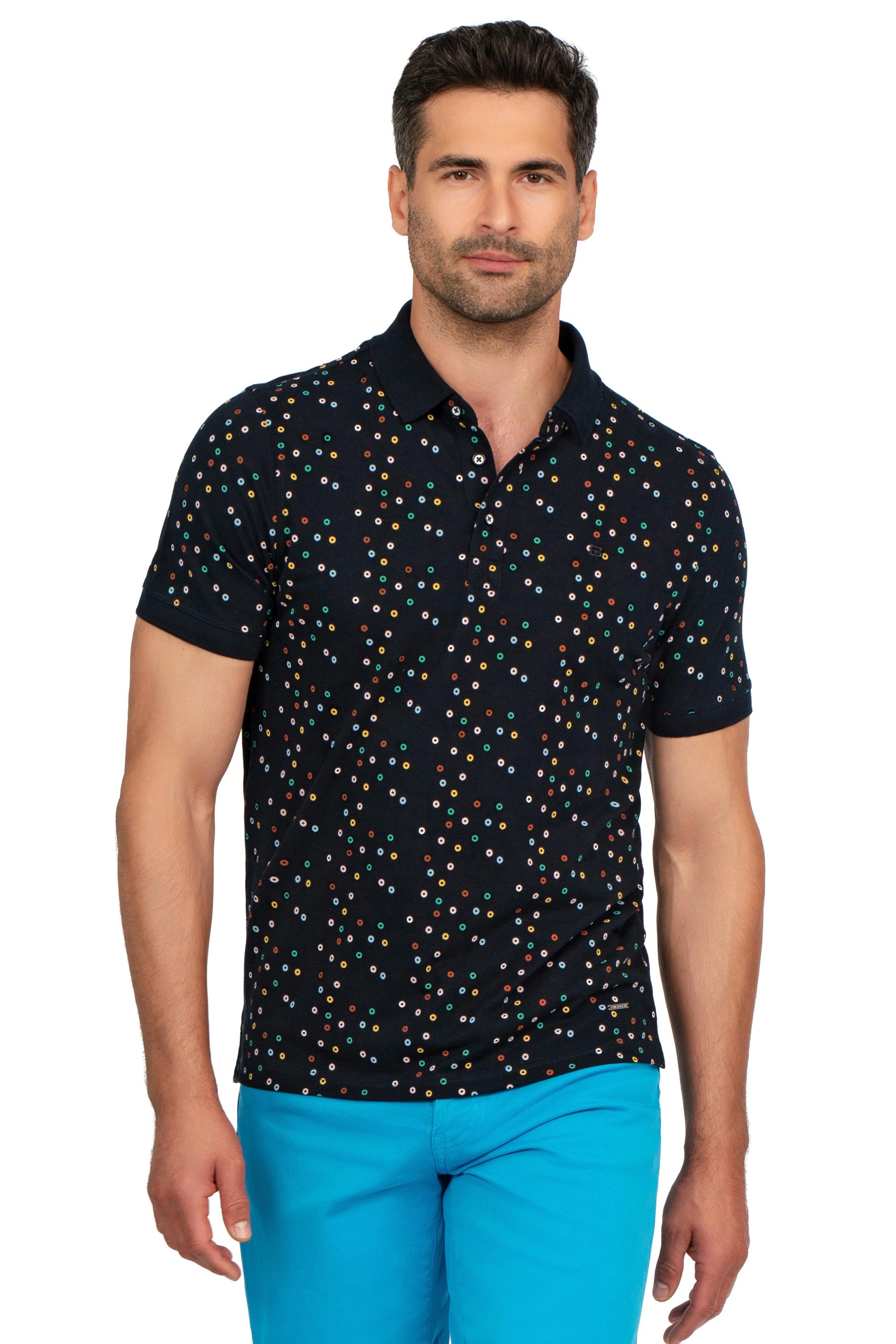 Tricou polo slim bleumarin print geometric