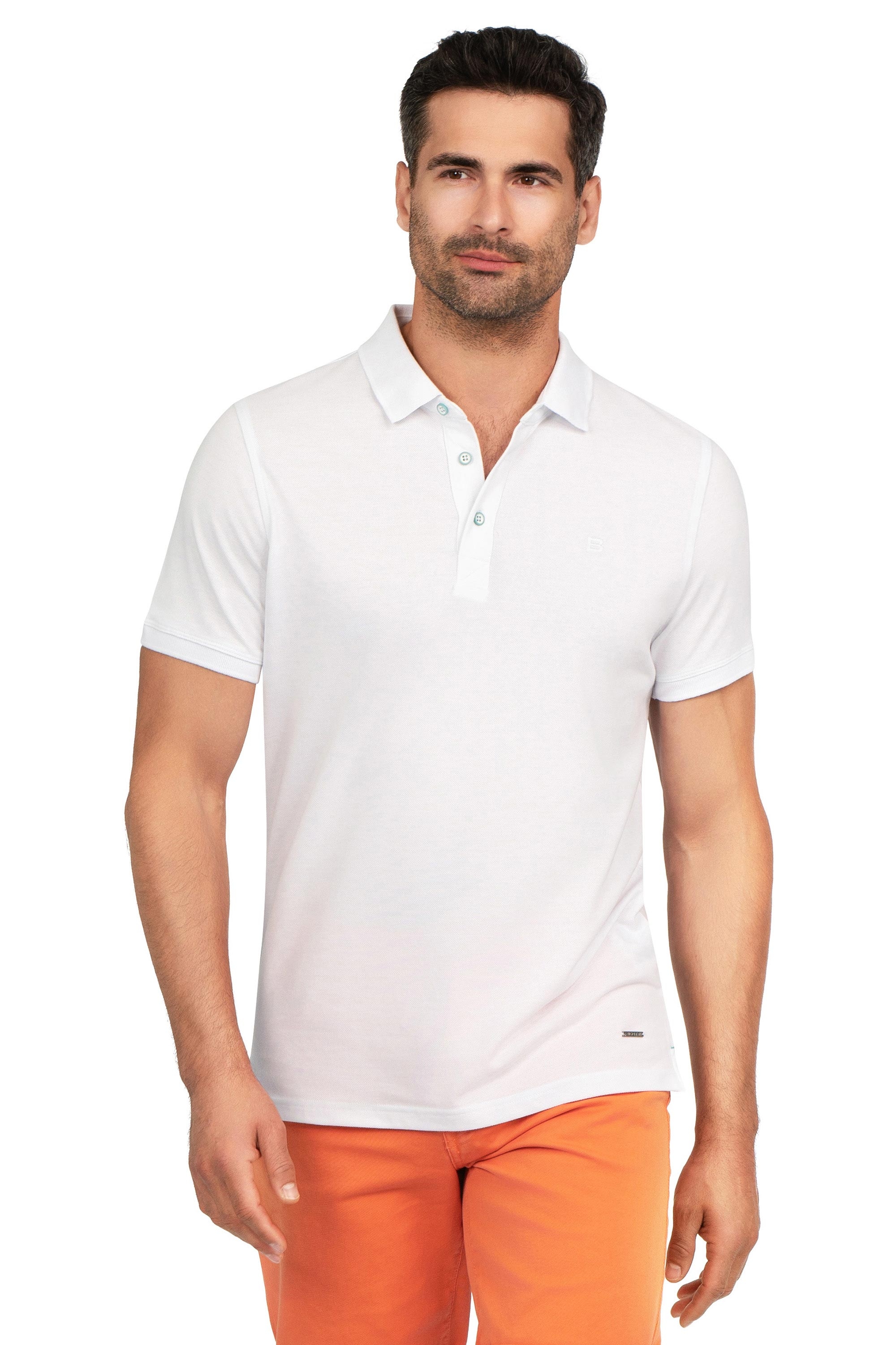 Tricou polo slim alb uni